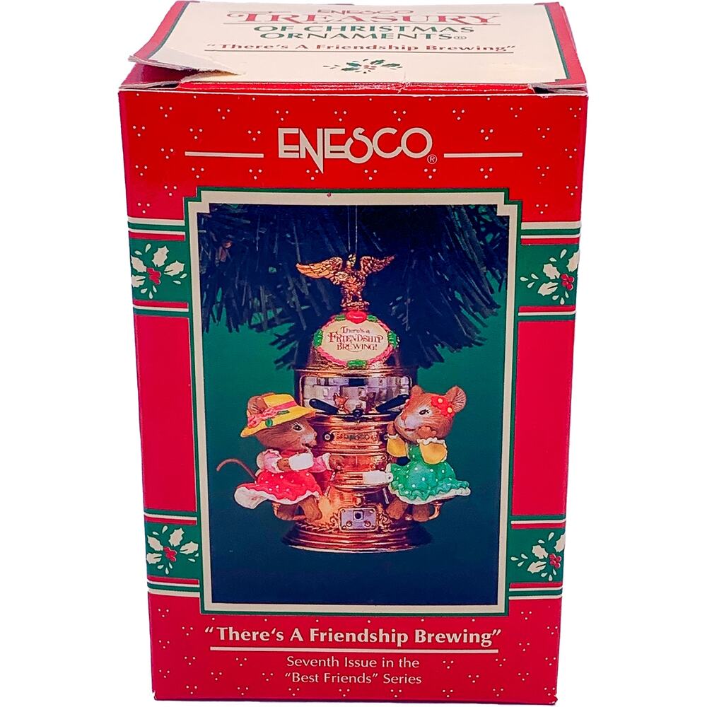 1996 ENESCO There's a Friendship Brewing Best Friends Christmas Ornament in Box